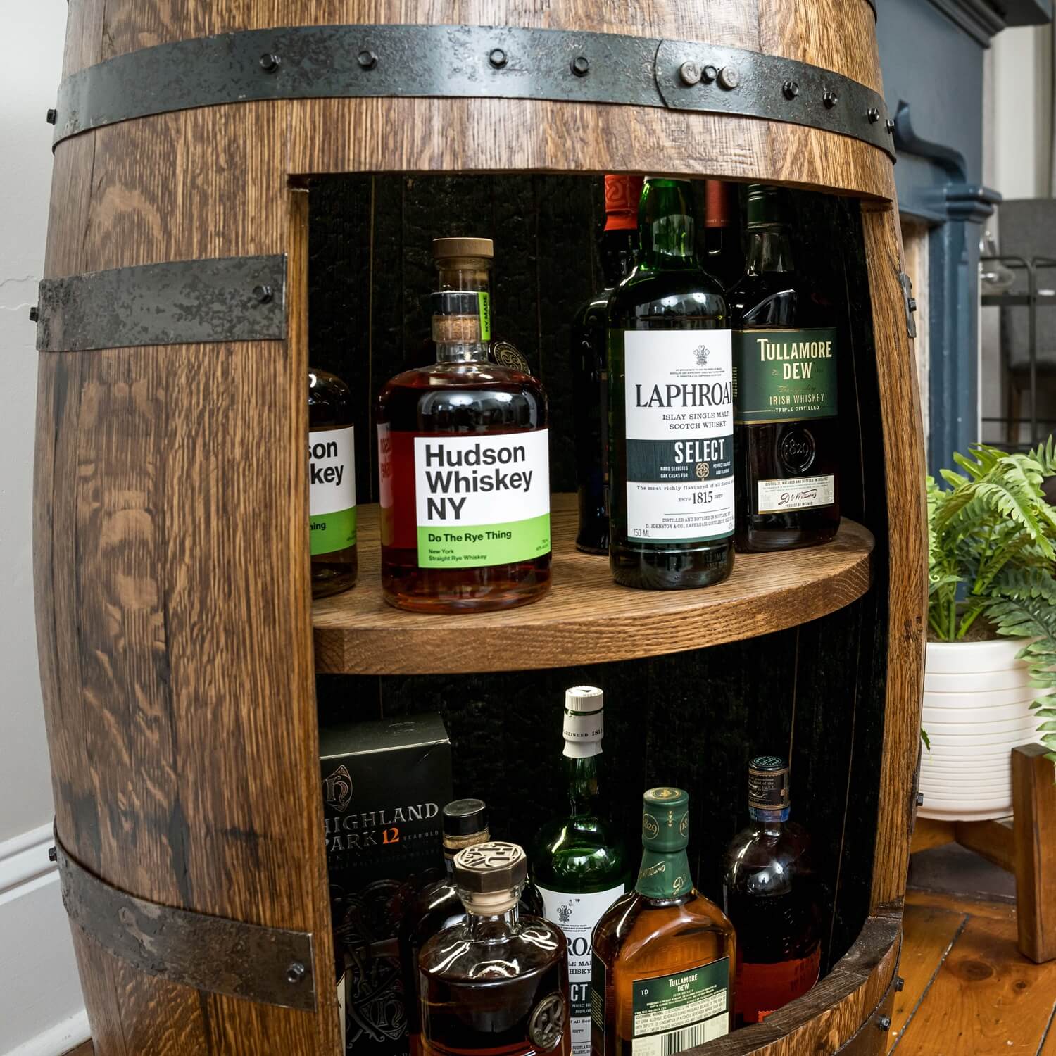 Refurbished Whiskey Barrel Open Display Cabinet - Image 3