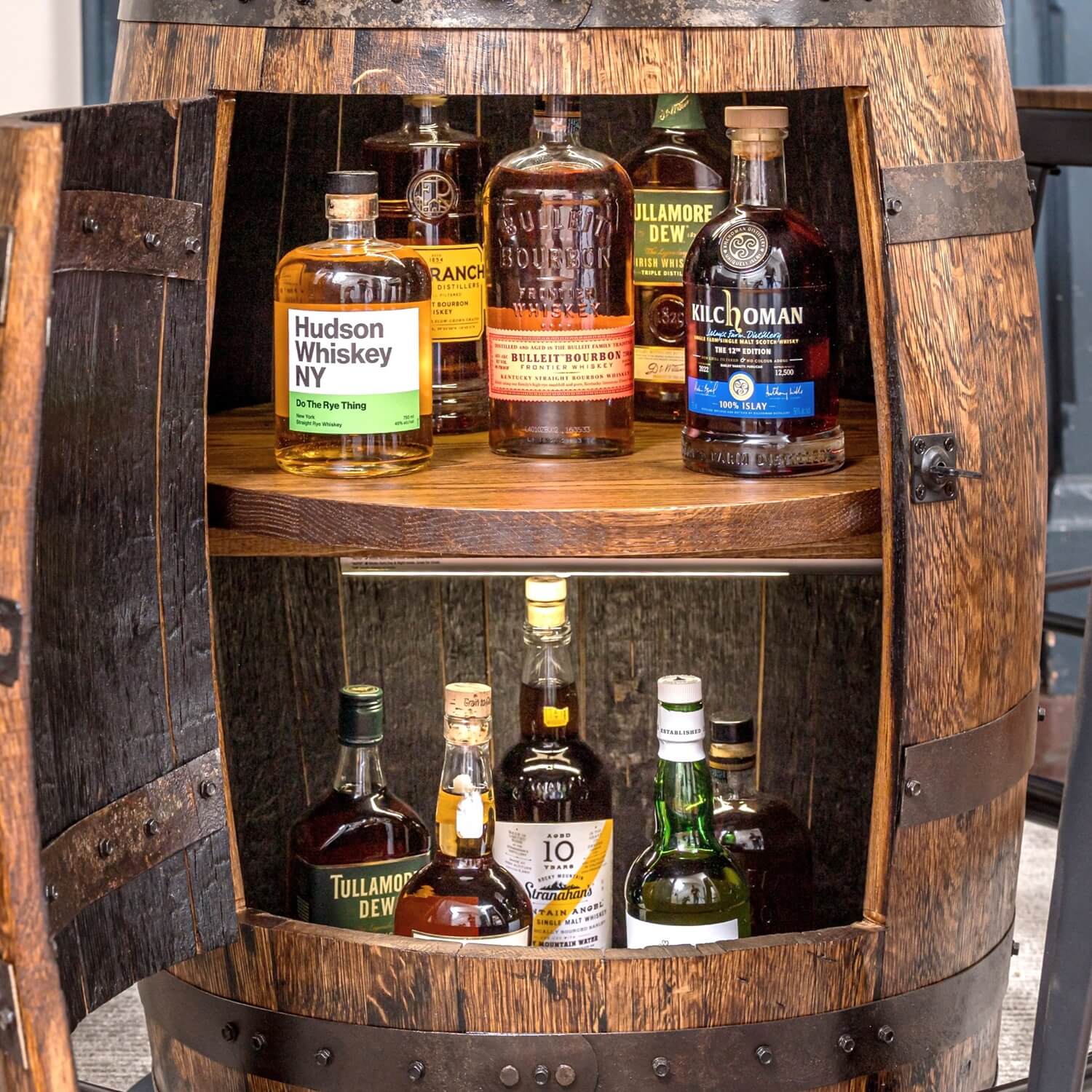 Deluxe Whiskey Barrel Pub Table AND Cabinet - Image 3