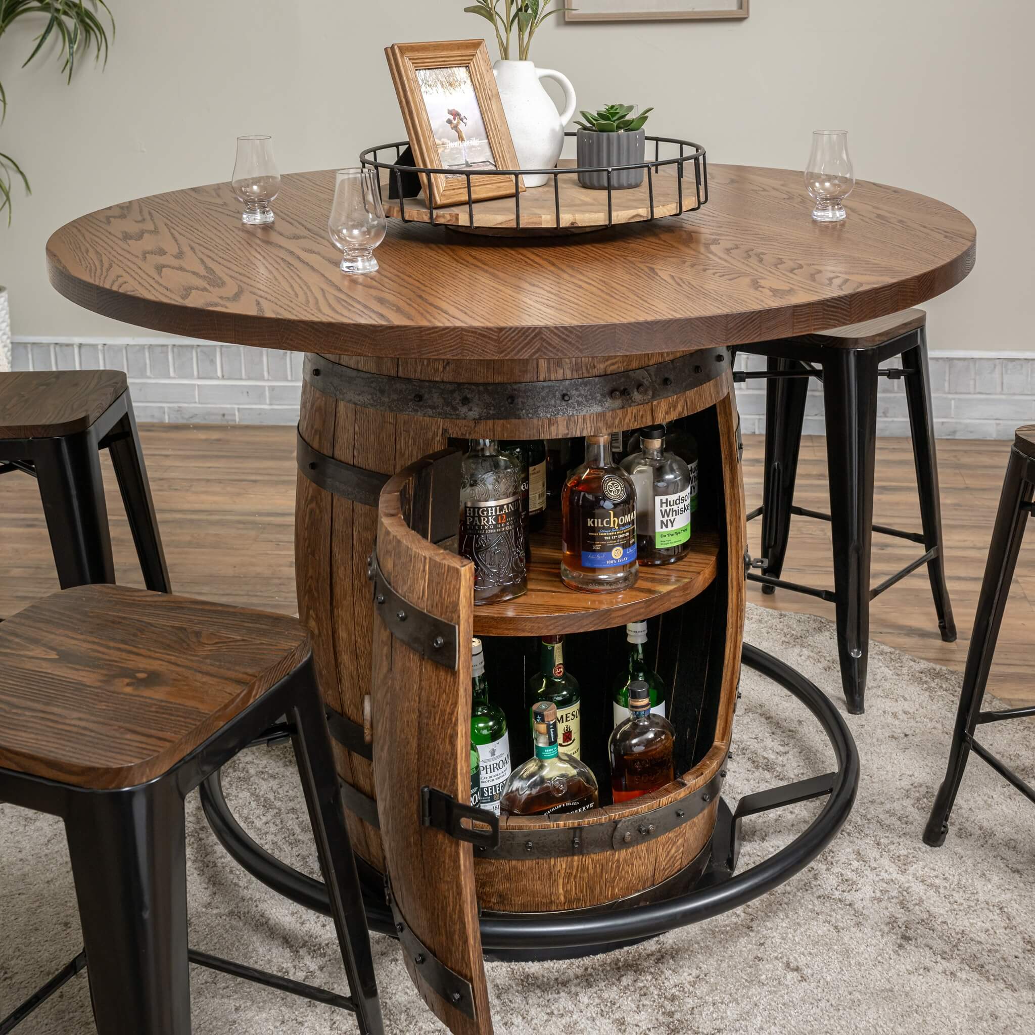 Deluxe Whiskey Barrel Pub Table AND Cabinet - Image 8