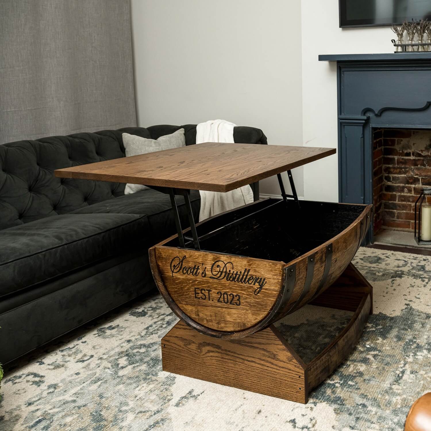 Whiskey Barrel Rectangular Coffee Table w/ Lifting Top - Image 4