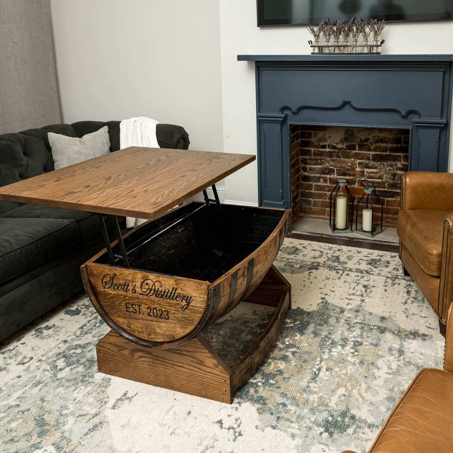 Whiskey Barrel Rectangular Coffee Table w/ Lifting Top - Image 5