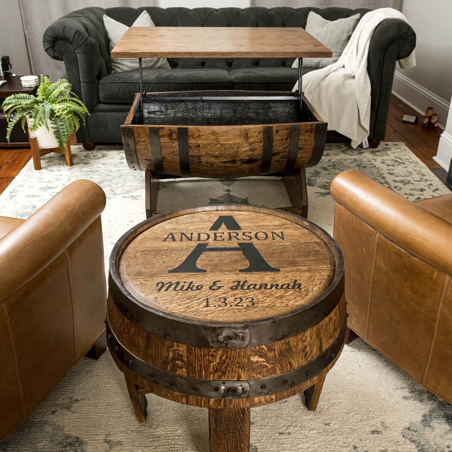 Whiskey Barrel Rectangular Coffee Table w/ Lifting Top - Image 6