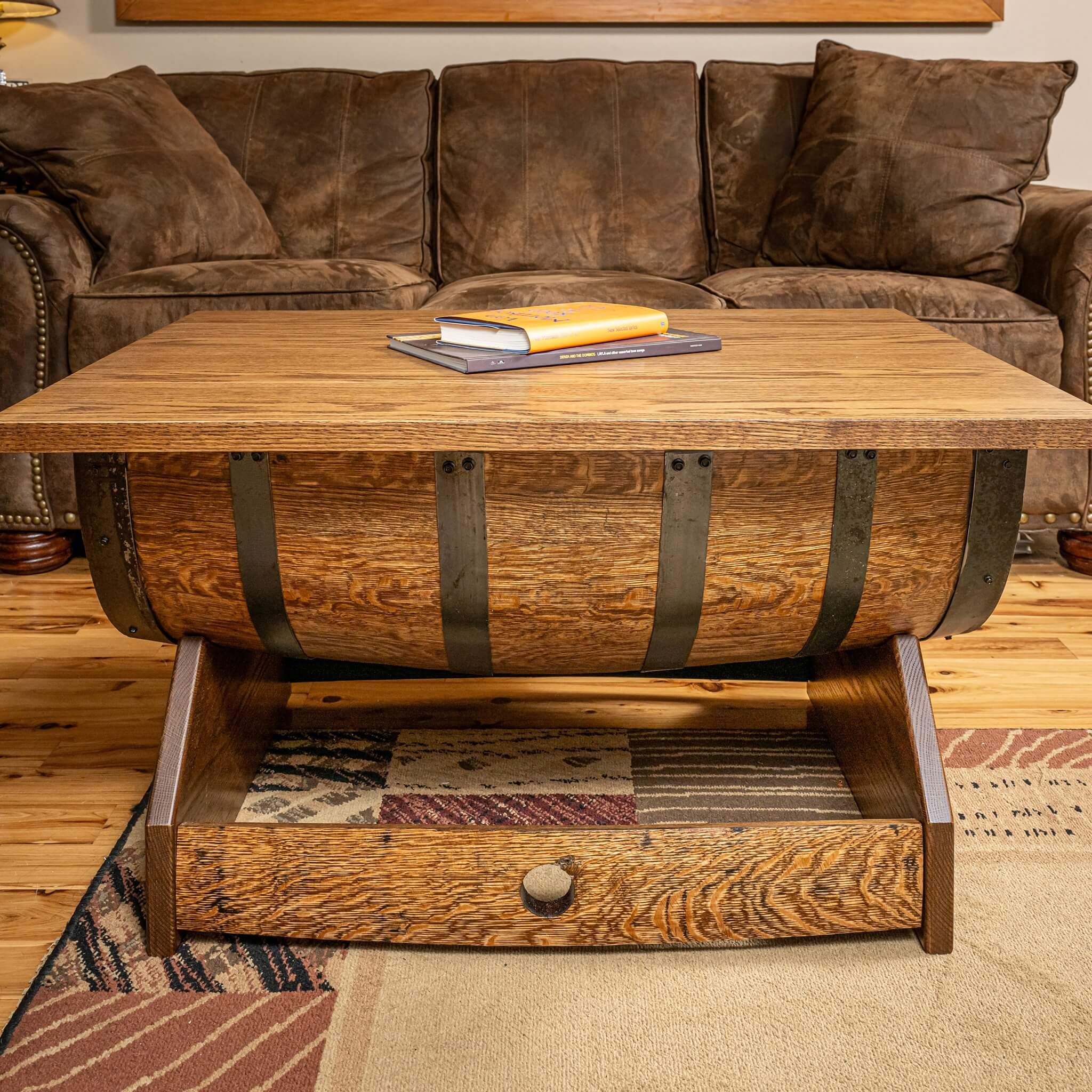 Whiskey Barrel Rectangular Coffee Table w/ Lifting Top - Image 9
