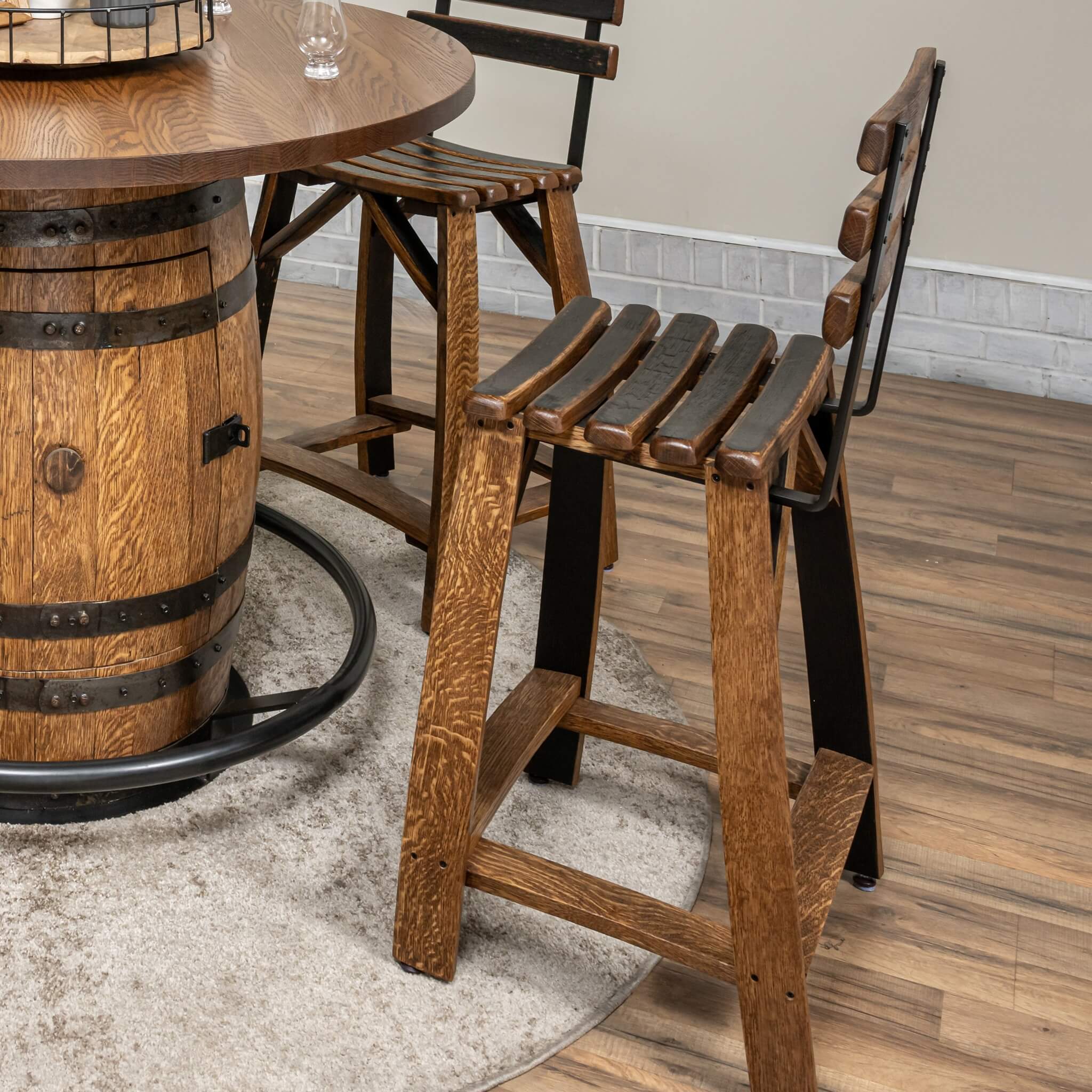 Whiskey Barrel Stave Stools w/ Backrest - Image 3
