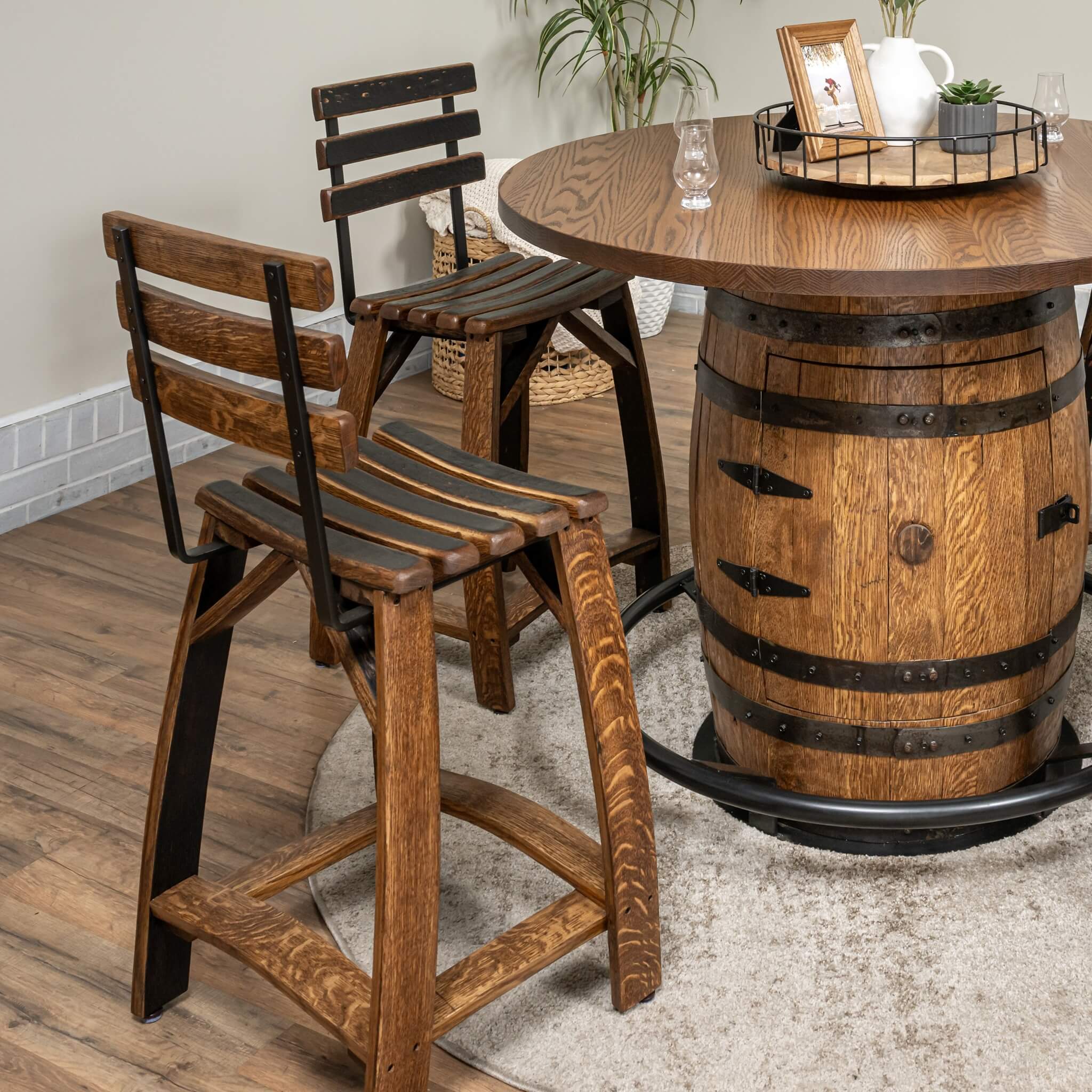 Whiskey Barrel Stave Stools w/ Backrest - Image 4