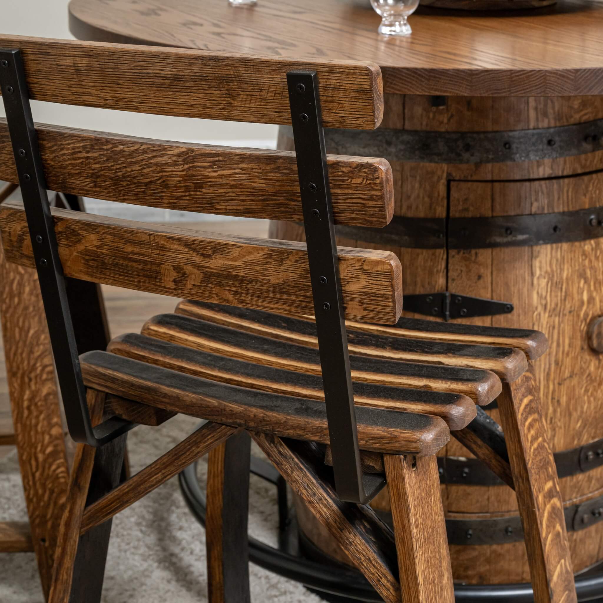 Whiskey Barrel Stave Stools w/ Backrest - Image 5