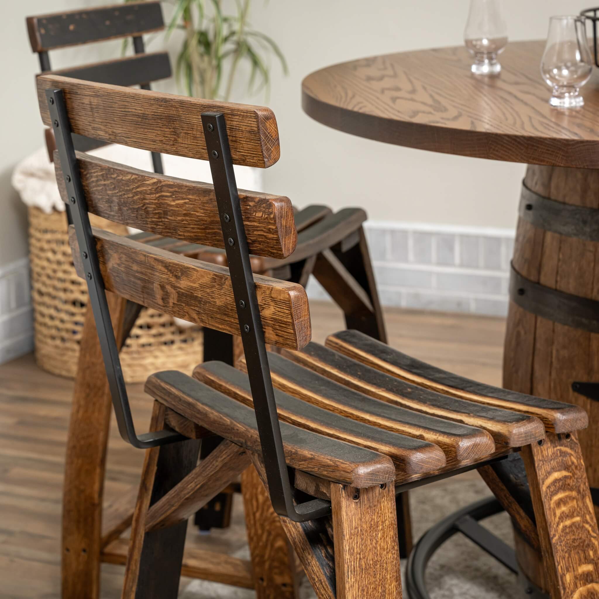 Whiskey Barrel Stave Stools w/ Backrest - Image 6